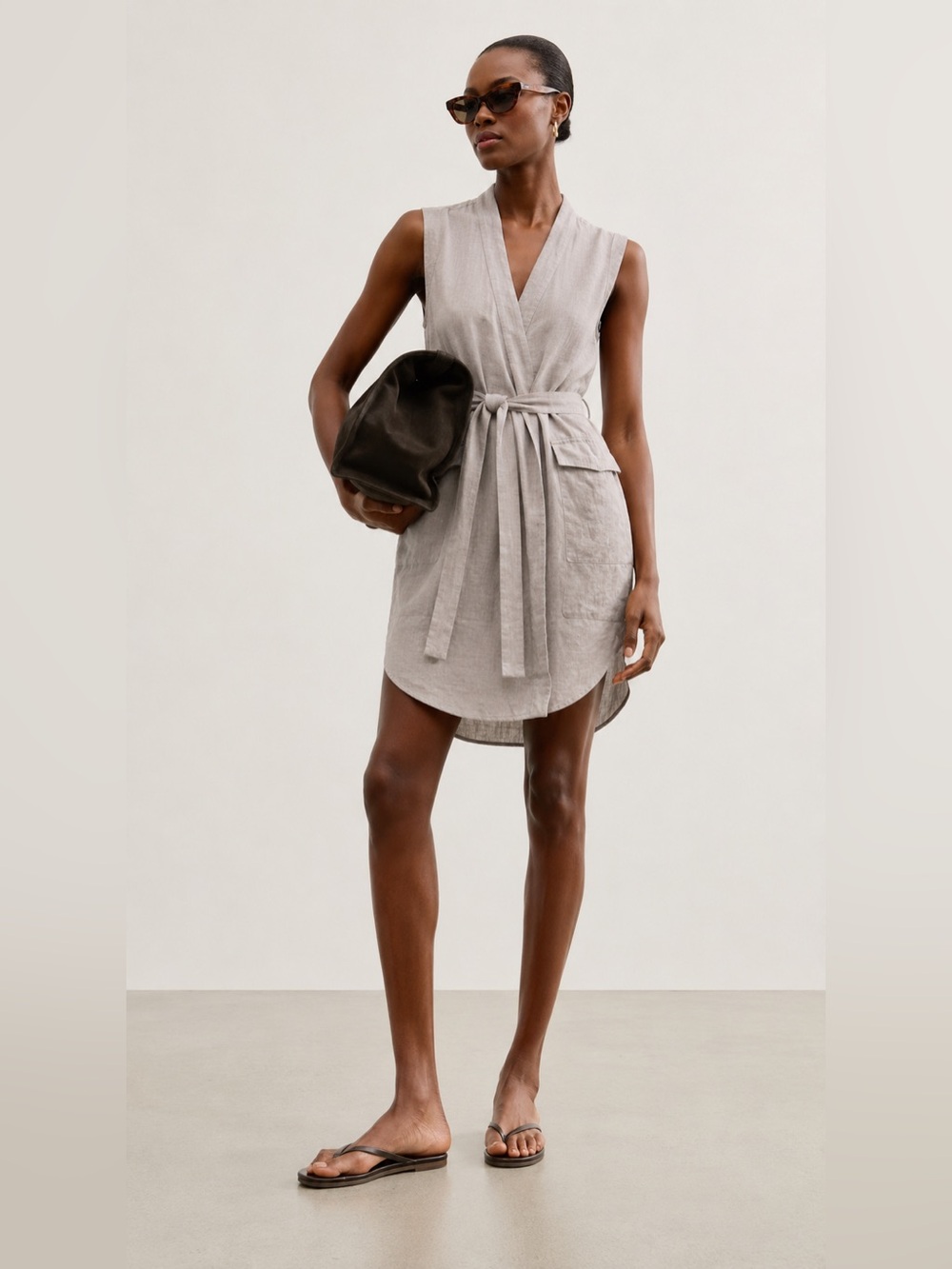 AYR Linen Utility Wrap Sleeveless Mini Dress size 2 Sand